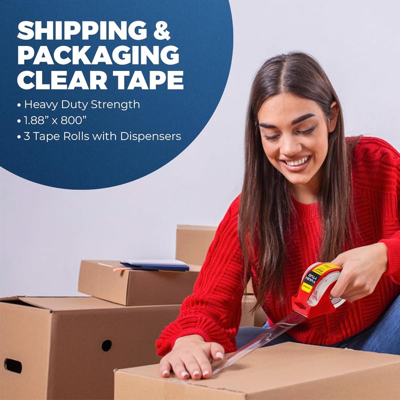 TAPEWELL Heavy Duty Packing Tape with Dispenser 1.5" Core - 6 Rolls - Clear Shipping Tape for Boxes, Packaging, Mailing & Moving Supplies - 1.88 in. x 22.2 (3) (6) - Image 3